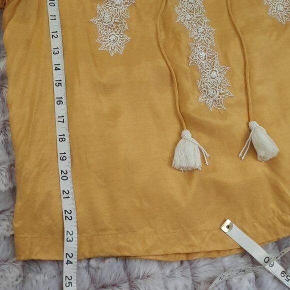 Soft Surroundings Yellow Embroidered Floral Beaded Boho Tassel Tunic Size Medium - Picture 4 of 9